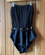 Oscar de la Renta VINTAGE  Black & Gold Smocked Braid Peplum One Piece Swimsuit Photo 0