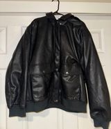 Black Faux Leather Bomber Jacket Photo 0