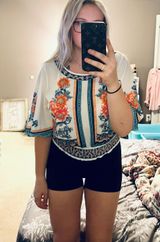 Jealous Tomato Floral Open Tie Back Blouse  Photo 0