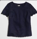 J. Crew 100% Linen Scallop Cross Back Top Size 2 Navy Blue beach coastal Photo 0