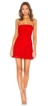 Revolve Lovers + Friends Elizabeth Mini Dress Size XS Red Lace Ruffle Cocktail Photo 0
