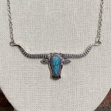 Turquoise Jeweled Texas Longhorn Necklace Blue Photo 0