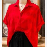 UMGEE OVERSIZED SMALL CIRCLE TEXTURED Button up COLLARED Shirt RED NWT#116 Photo 0