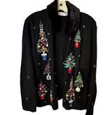 Victoria Jones Vintage  Black Christmas Trees Cardigan Sweater Photo 0