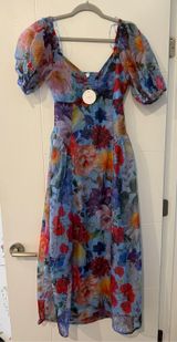 En Crème Floral Puff Sleeve Midi Dress Photo 0