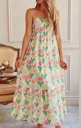 women watercolor floral summer maxi tiered dress S Photo 0