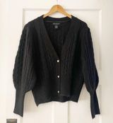 Buttons DESIGN365 Cardigan Sweater Cable Knit V-Neck  Balloon Sleeves Black XL Photo 0