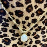 Gold  White Iridescent Opalite Statement Necklace 10”+ Sliding Bead Photo 0