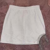 White Denim Rhinestone Skirt Photo 0
