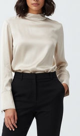 H&M Beige Satin Long Sleeve Button Cuff Blouse Shirt Top XS Photo 0