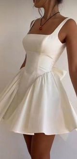 Medium LONGER LEGTH PLUS 'Florianne' Ivory Bow Mini Dress white NWOT Photo 0