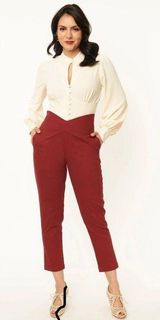 Unique Vintage Burgundy V-Waist Crop Pants NWT | MEDIUM | Photo 0
