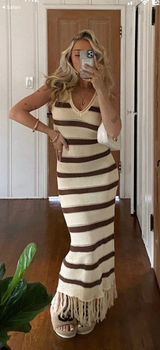 Stitch And Feather Maxi Dress Tan Photo 0