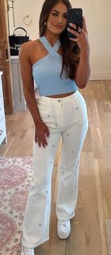 These Three Boutique White Floral Jeans Photo 0