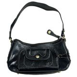 Vintage Perlina Patent Leather Purse Shoulder Bag Black Pockets Shiny Zip Casual Photo 0