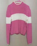 Tommy Hilfiger Mock Neck Knit Long Sleeve Sweater Pink White Stripe Womens Large Photo 0