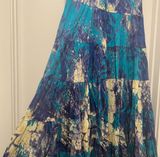Vintage Boho 90s Silver Stream Blue & Purple Watercolor Print Maxi Skirt Photo 0