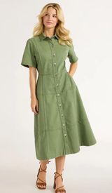 Green Button Down Denim Midi Dress Photo 0