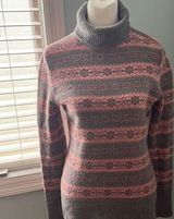 GARNET Hill Fair Isle Turtleneck Sweater pink/grey small wool angora cashmere Photo 0
