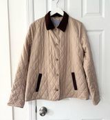 Laura Ashley  Beige Diamond Quilted Button Chore Jacket Brown Corduroy Trim Large Photo 0