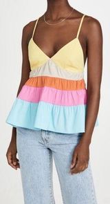 Staud Olympia Tiered Cami Halter Colorblock Cotton Tank Top Shirt Blouse Size S Photo 0