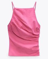 ZARA LINEN BLEND PINK TOP SMALL NEW WITH TAGS Photo 0