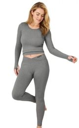 Kindly Yours Women's Sustainable Seamless Ribbed Crossover Waist Thermal Leggings, Photo 0