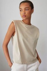 Aritzia Babaton Shoulder Pad Tank in Khaki Photo 0