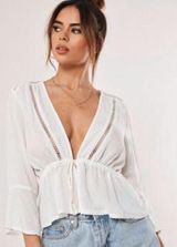 Missguided White Plunge Bell Sleeve Top Photo 0