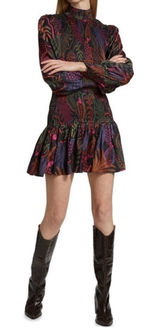 FARM Rio Frutis Dress Smocked Long Blouson Sleeve Drop Waist Multi Color Size XS Photo 0