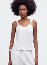 Knotted-Strap Tank in Eyelet White Size Medium NWT Linen Blend Photo 0