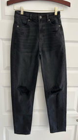 American Eagle Ripped Mom Straight Jeans Black Size 000 Photo 0