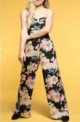 strapless bustier floral wide leg pants jumpsuit, size small Photo 0