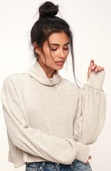 Free People BK White and Beige Turtleneck Long Sleeve Top - Size Small, EUC Photo 0