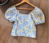 Who What Wear Linen Blend Floral Crop Top Peasant Bohemian Cottagecore Preppy Si Photo 0