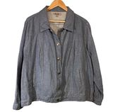 Flax  Linen Cotton Button Front Swing Denim Jacket Photo 0