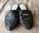 1. State Black Leather Mule Flats Woven 7M Photo 0