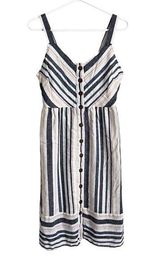 Universal Thread Stripe Sundress Midi Dress Blue Grey Tan Linen Preppy Small Photo 0