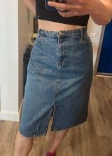 Faded Glory Y2k 90s vintage denim utility midi skirt front slit 10 large Photo 0