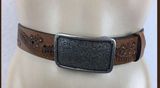 Brown Leather Floral Leaf Embossed Print Chunky Western Belt S/M Photo 0