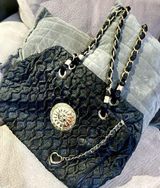 Black Over the Shoulder Purse w/ a 4” Gold Sun Disk Medallion & Zipper Closure Photo 0