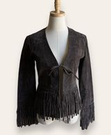 Rampage Y2K Vintage Western Boho Cowboy Dark Brown  Fringe Leather Jacket Photo 0