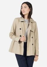 Short Swing Trench Coat Beige Tan Double Breasted Button Front Size XS Photo 0