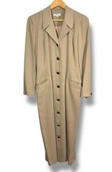 Vintage Ann Taylor Tan Button Down Trench Coat Jacket Dress Photo 0