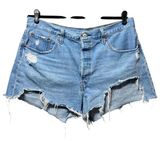 Levi's 501 Denim Shorts Distressed Frayed Hem Button Fly Light Wash Women's W34 Photo 0