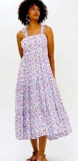 Haute Hippie  Pink Floral Print Sleeveless Prairie Ruffle Midi Maxi Dress M Photo 0