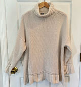 Aerie Oversized Turtleneck Chunky Knit Sweater Cream Beige M Cozy Neutral Photo 0