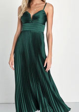 Lulu’s Fabulous Perfection Emerald Green Satin Pleated Midi Dress Size: XS Photo 0
