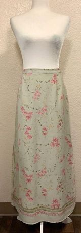 Villager Vintage 90s Green Floral Maxi Slit Skirt  Photo 0