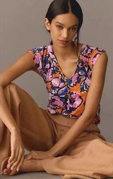 MAEVE ANTHROPOLOGIE CATIE RUFFLE-SLEEVED TEE BLOUSE TOP Photo 0